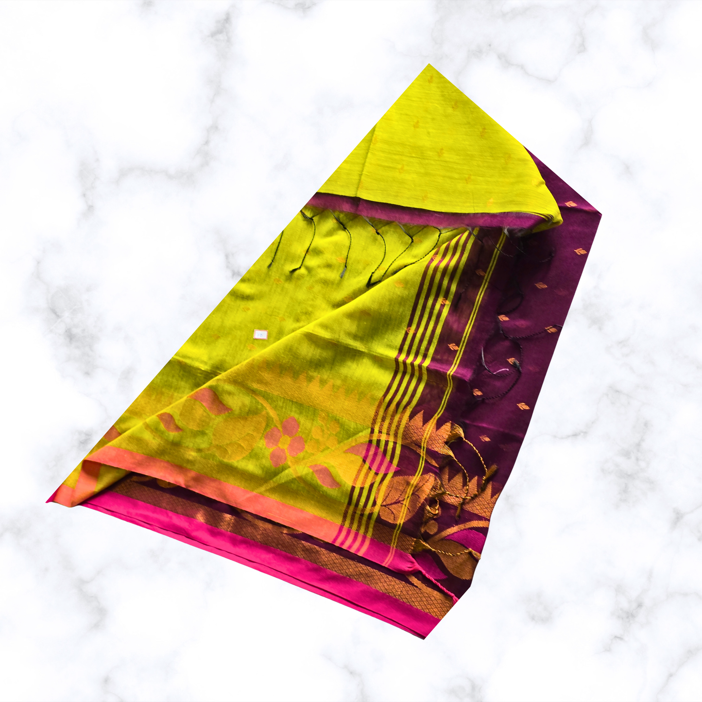 Royal Purple & Green Handloom Saree with Floral Zari Detail