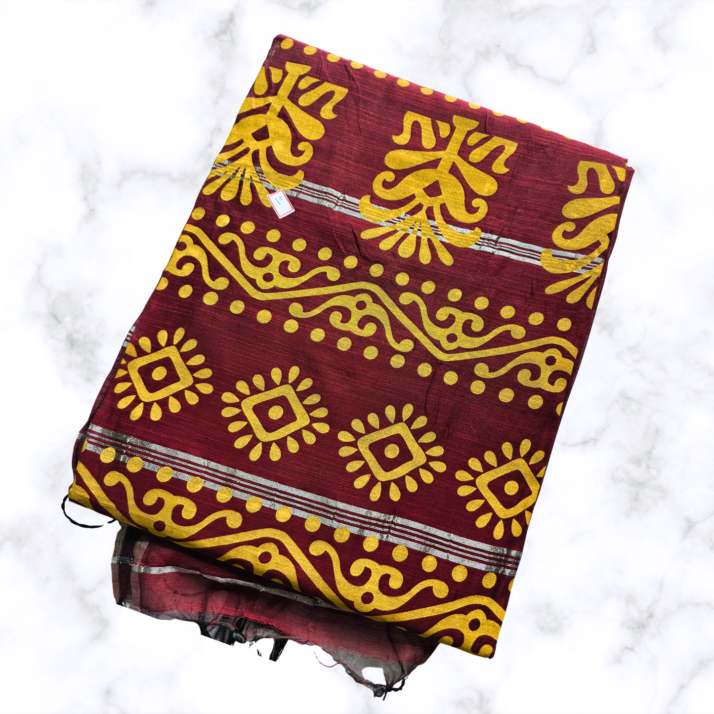 Rich Maroon Printed Slab Cotton Saree: Timeless & Textured
