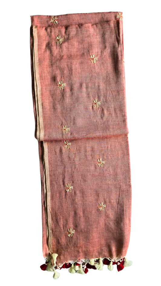 Red Mol Cotton Saree: Soft Grace with Shiuli Flowers