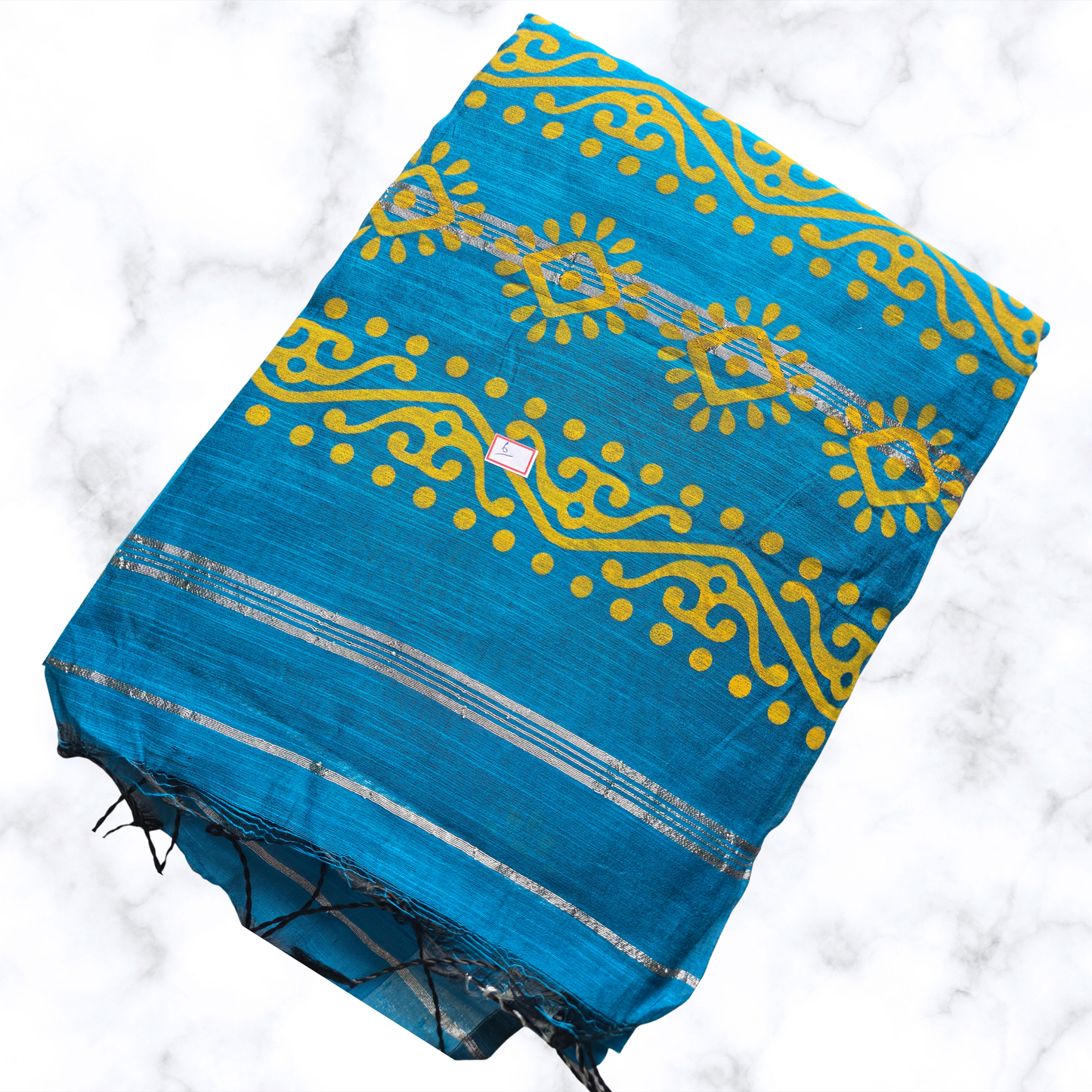 Serene Blue Printed Slab Cotton Saree – Textured Artisanal Grace
