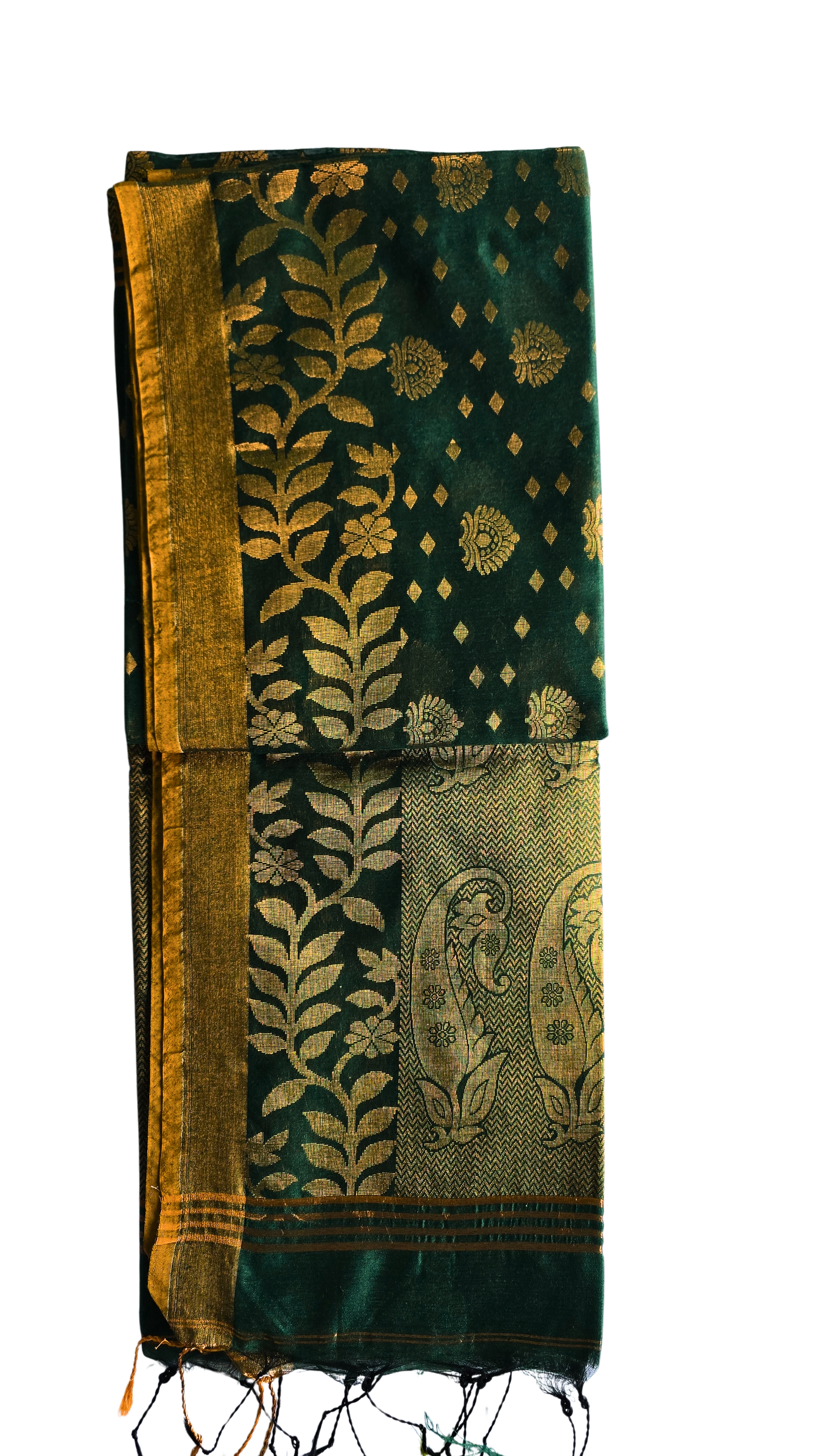 Majestic Green Handloom Banarasi Saree with Golden Floral Zari