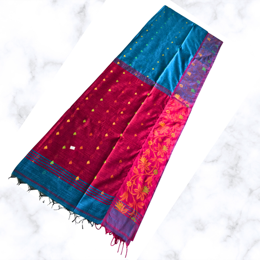 Charming Blue & Pink Handloom Cotton Saree with Floral Zari