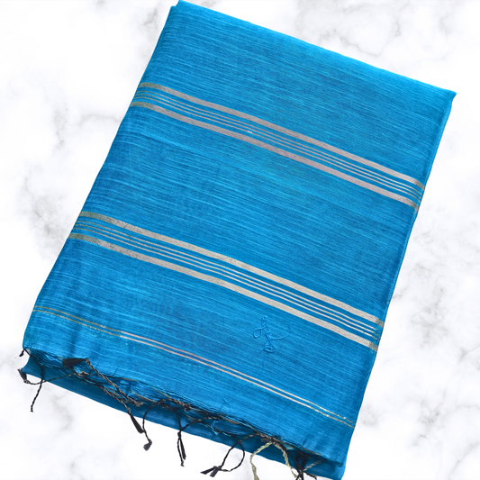 Serene Blue Slab Cotton Saree – Effortless Everyday Elegance