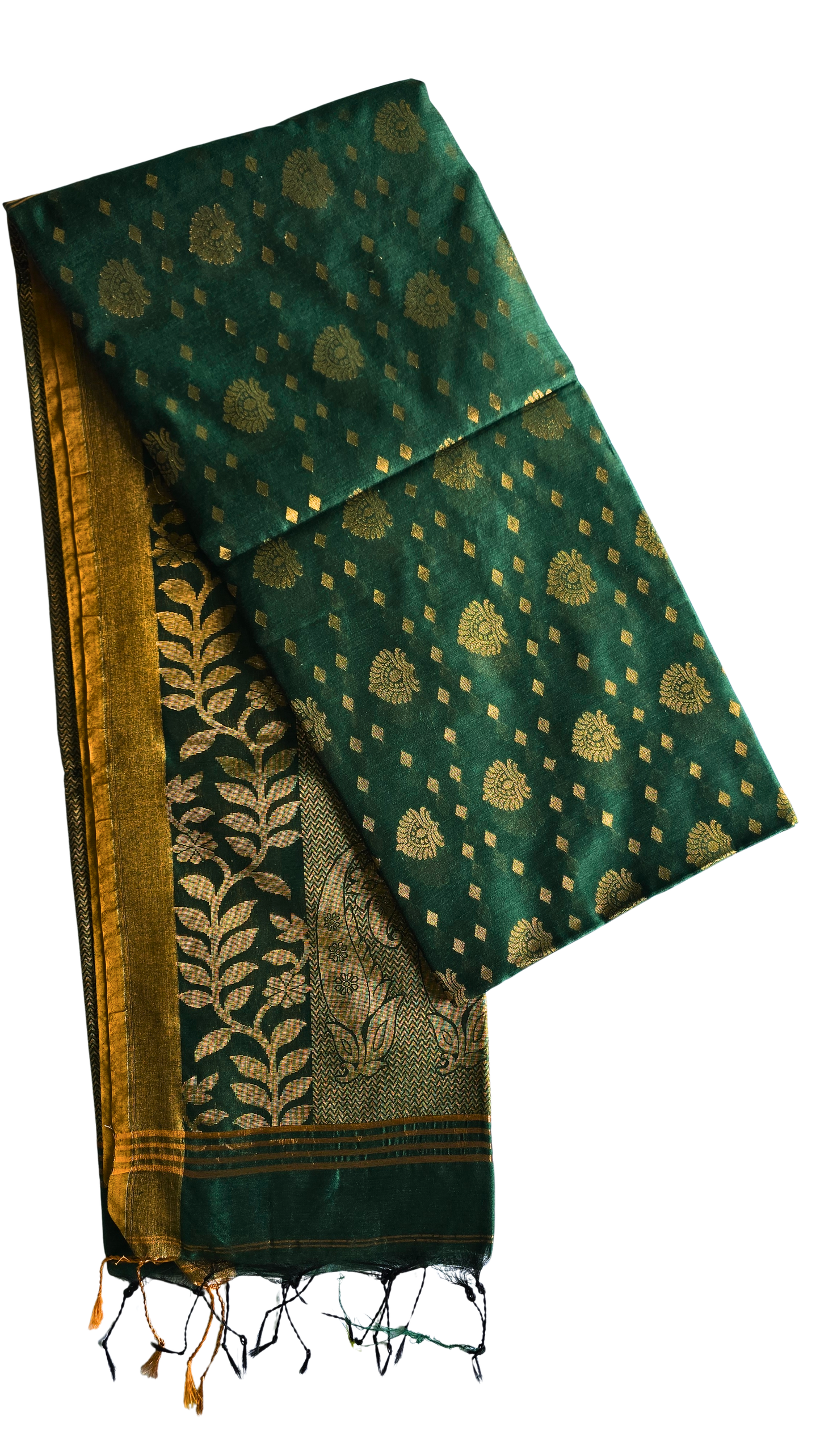 Majestic Green Handloom Banarasi Saree with Golden Floral Zari