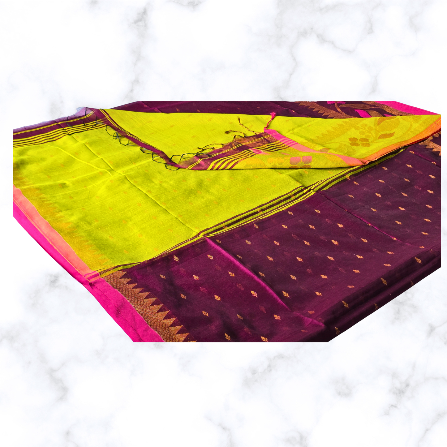 Royal Purple & Green Handloom Saree with Floral Zari Detail