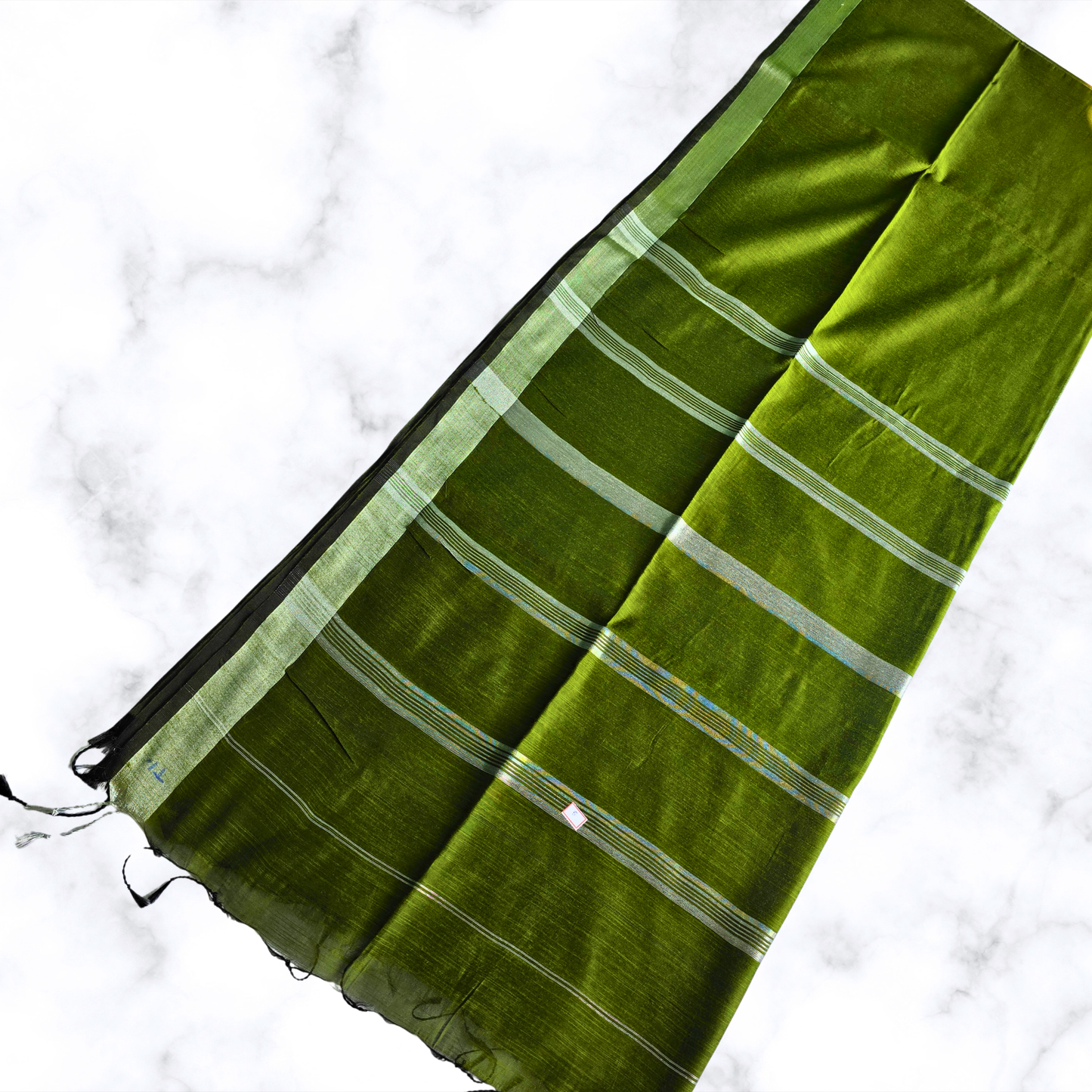 Refreshing Green Slab Cotton Saree: Minimalist Artisanal Grace