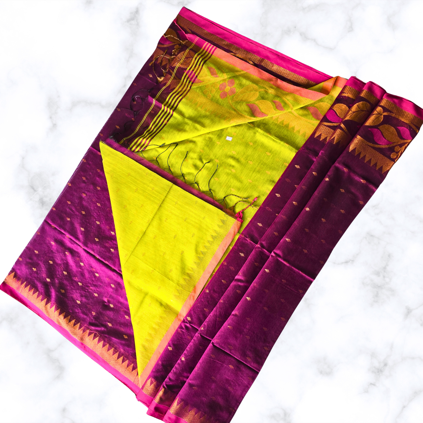 Royal Purple & Green Handloom Saree with Floral Zari Detail