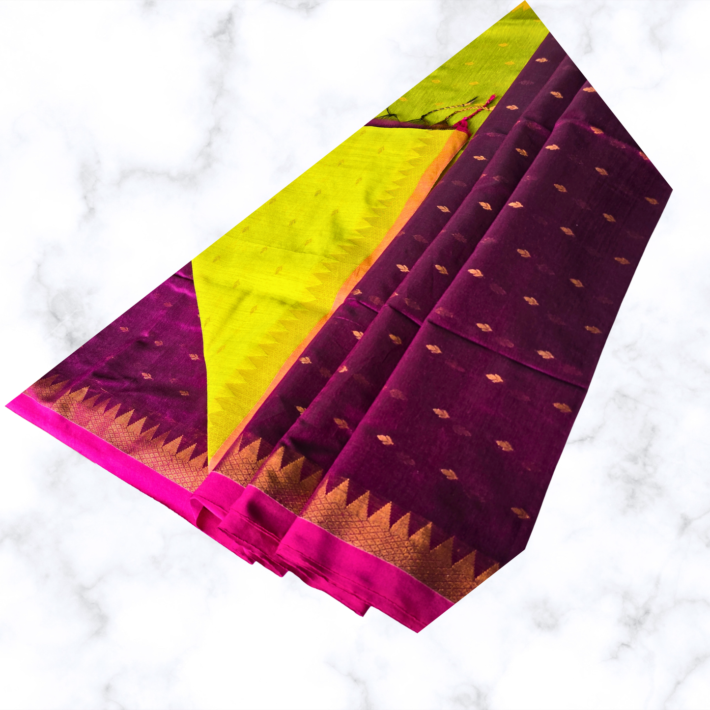 Royal Purple & Green Handloom Saree with Floral Zari Detail