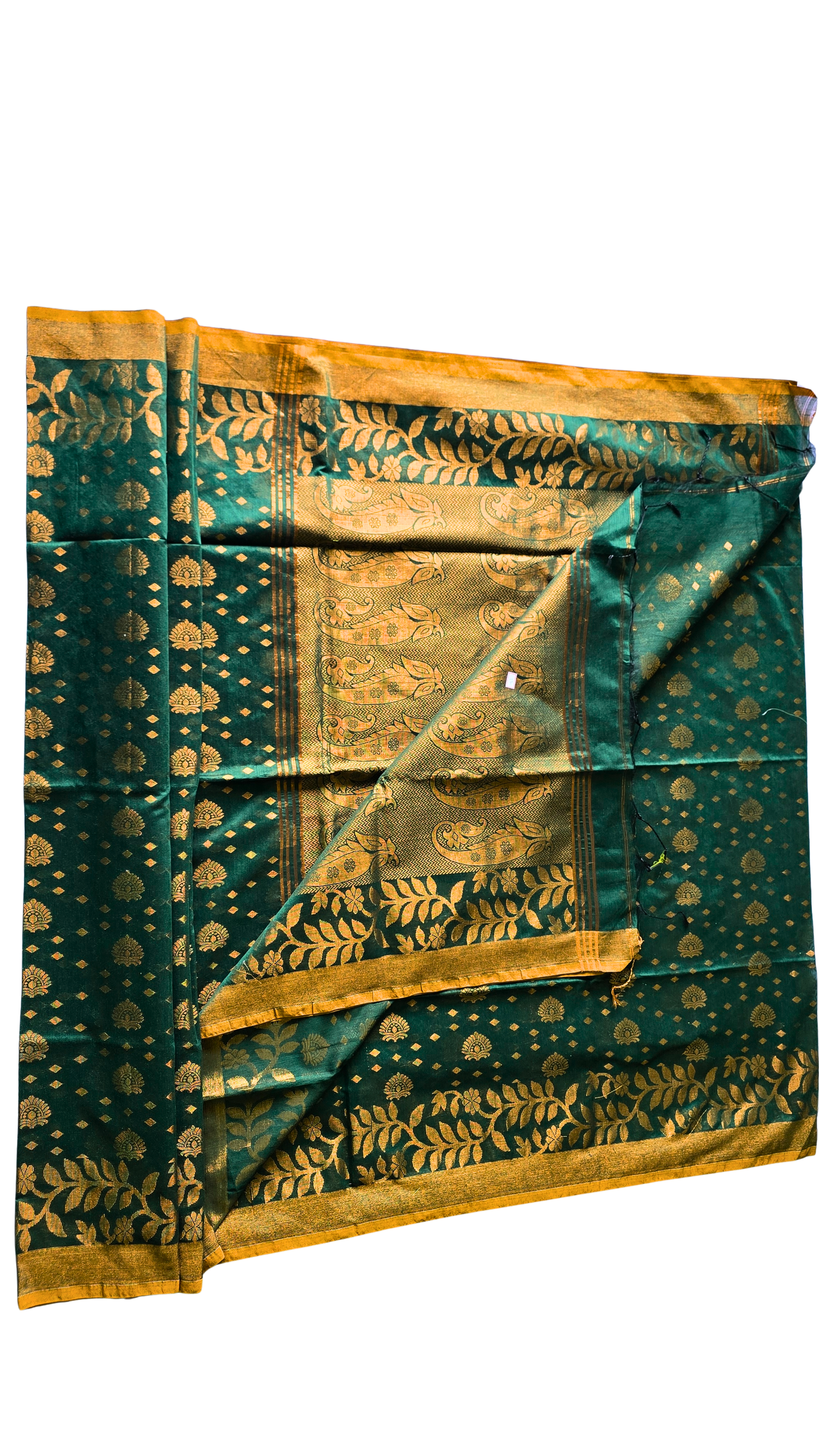 Majestic Green Handloom Banarasi Saree with Golden Floral Zari